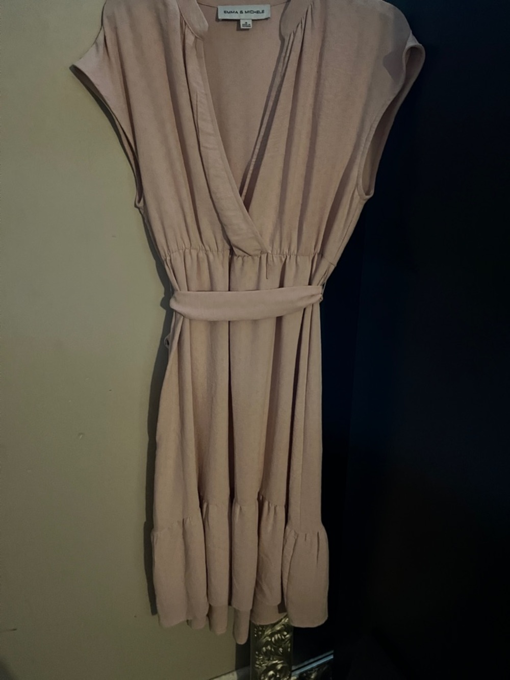 Emma & Michele Cream Wrap-Style Midi Dress with Belt